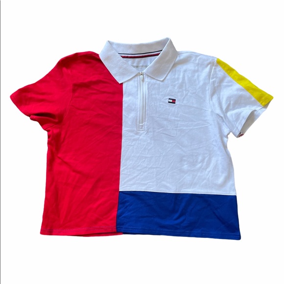 Tommy Hilfiger Color Block Cropped Polo Size M - Picture 3 of 11